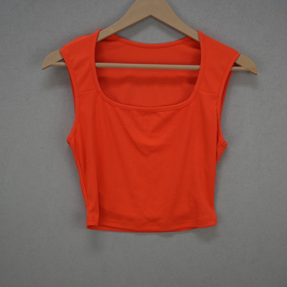Bright Orange Square Neck Crop Top - Picture 2 of 4